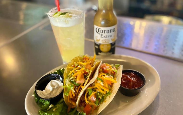 Tacos, a margarita and a bottle of corona