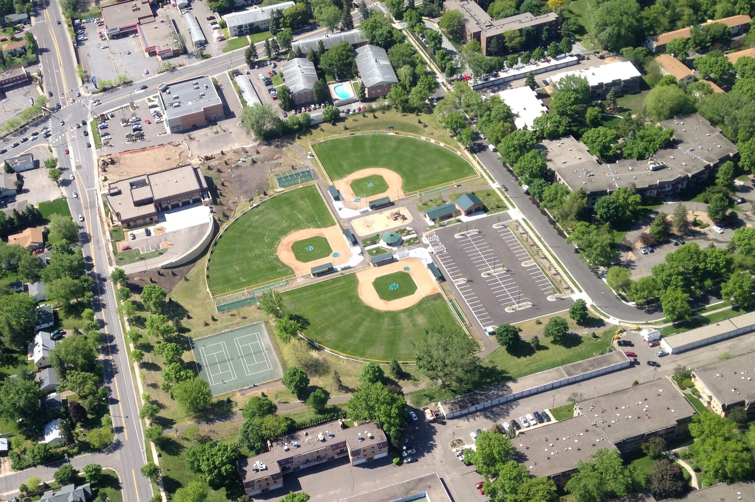 Aerial view of baseball fields