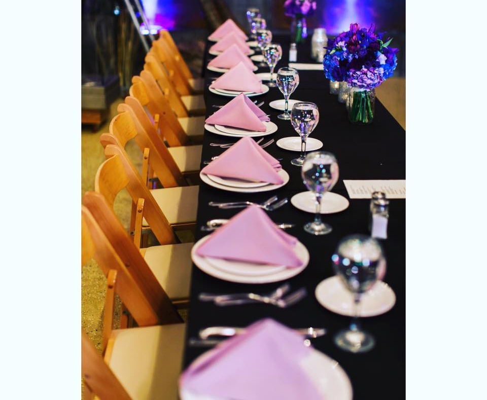 long table set up for bridal party