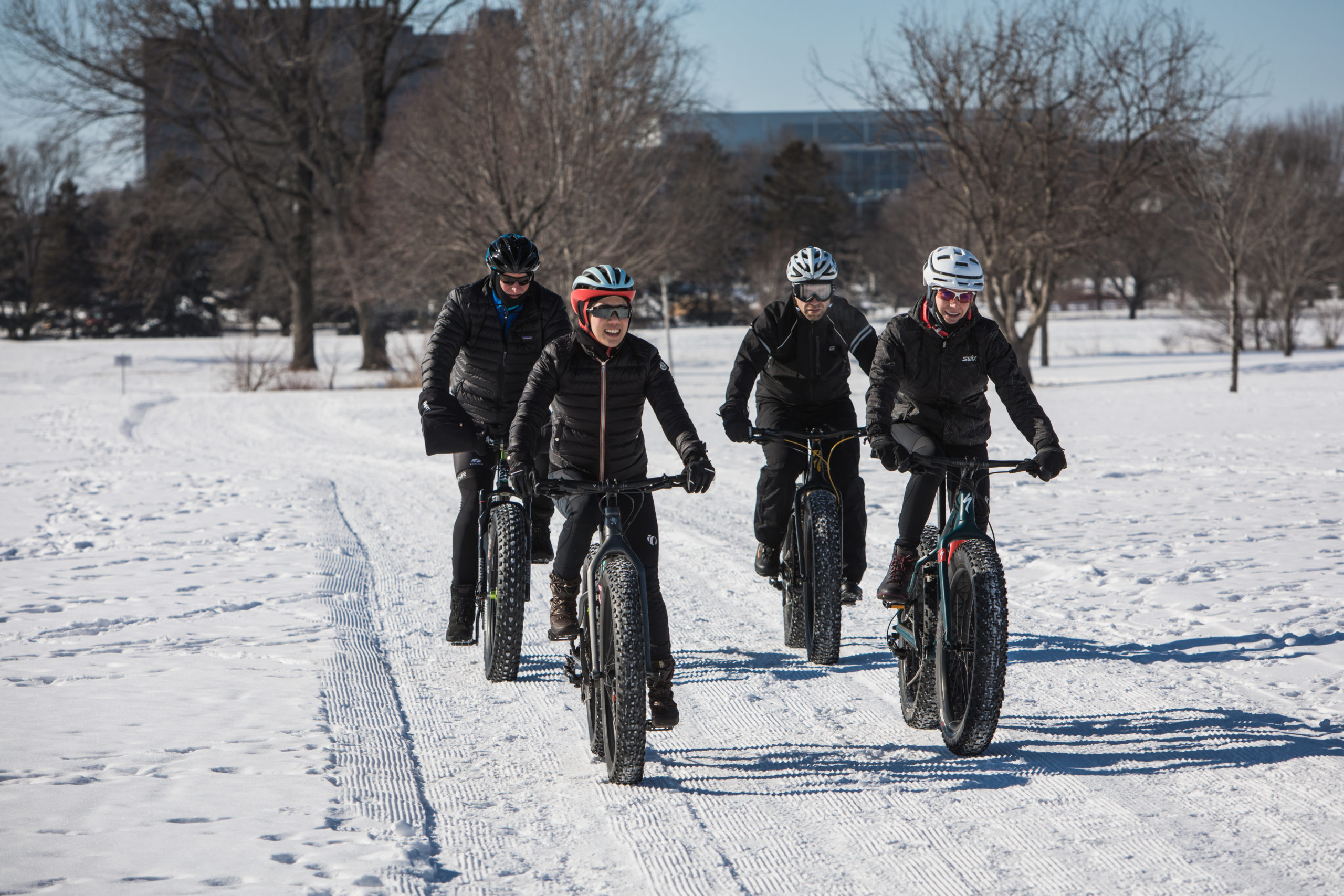 Group of friends riding fat tire bikes at Brookview