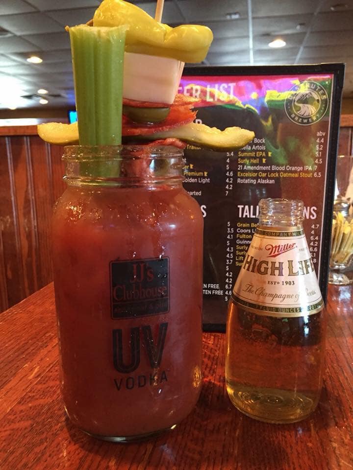 bloody mary from JJs Clubhouse with a pony of miller high life