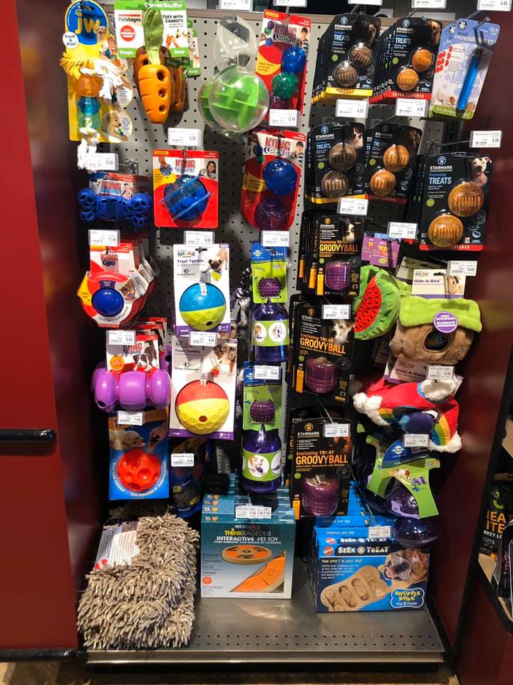 an array of dog products on display at Bone Marche
