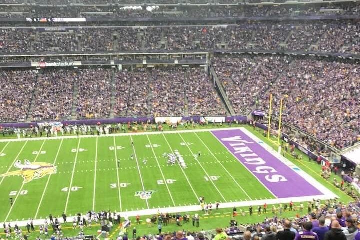 crowded US Bank Stadium during a Vikings game