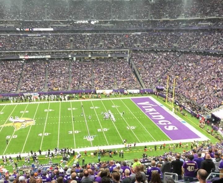 crowded US Bank Stadium during a Vikings game