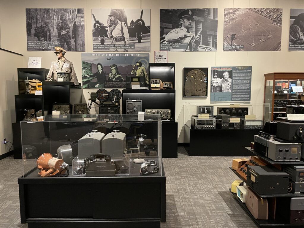 A display of antique broadcast equipment at the Pavek Museum