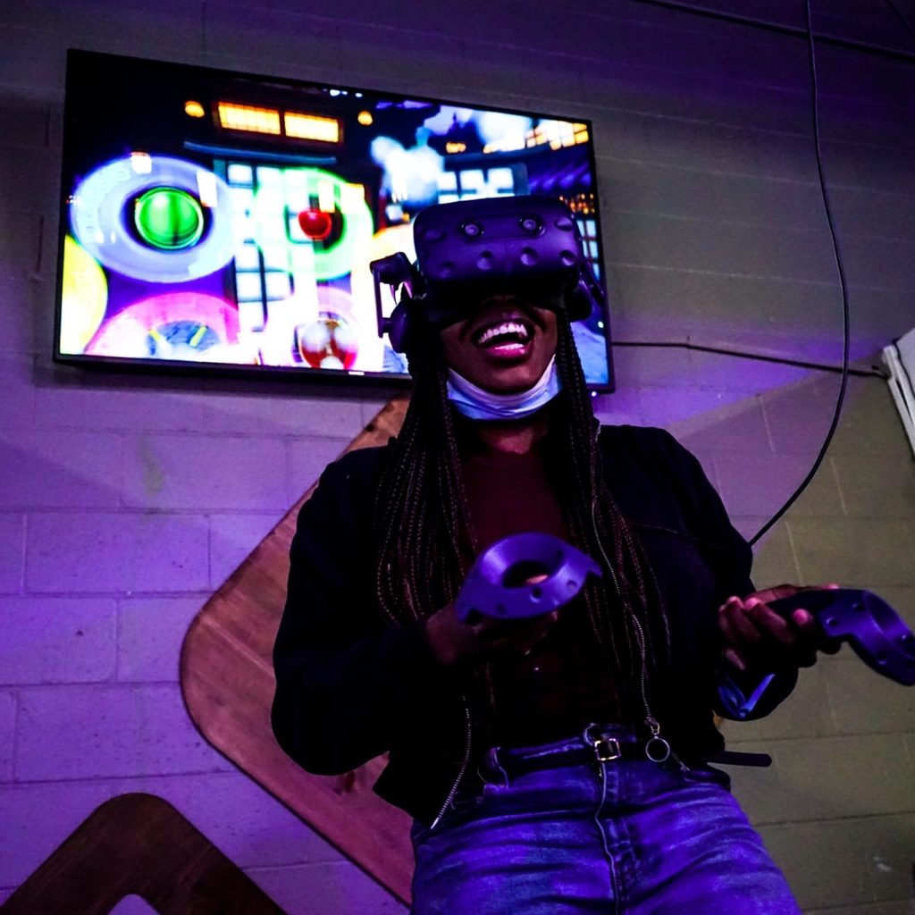 woman playing VR