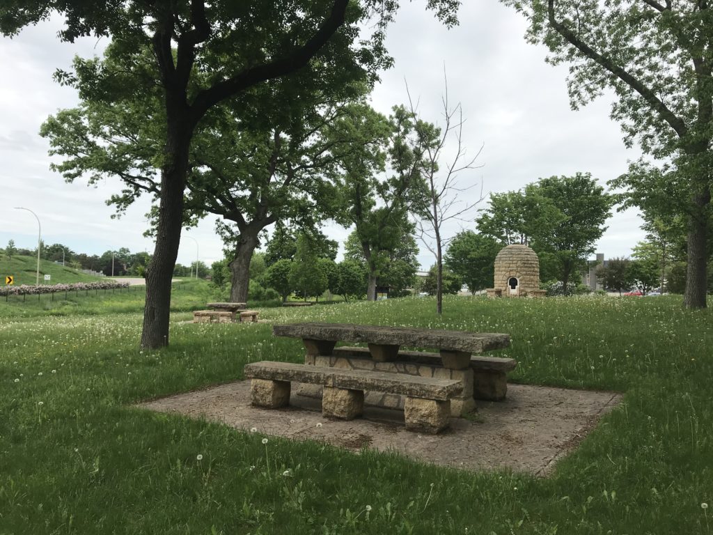 stone picnic table at Lilac Park