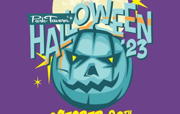 Graphic of a scary pumpkin promoting the Park Tavern's Halloween party