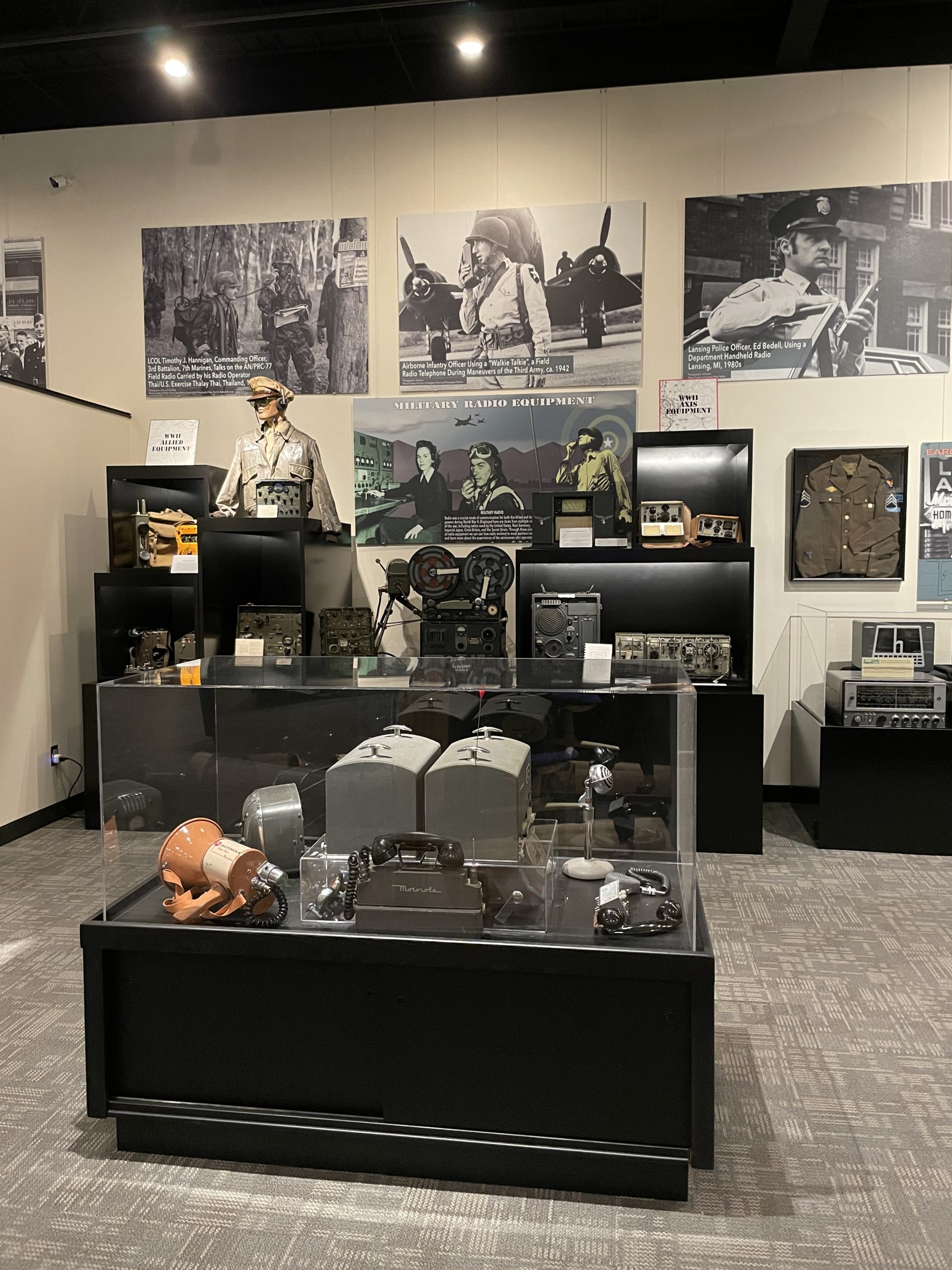 Display of vintage radio equipment at the Pavek Museum