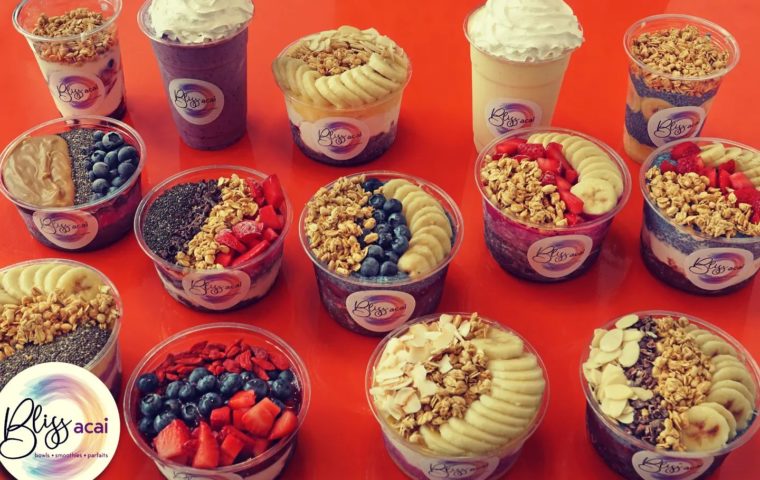 A variety of bowls and smoothies from Bliss Acai