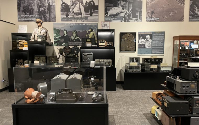 A display of vintage radio equipment at the Pavek Museum