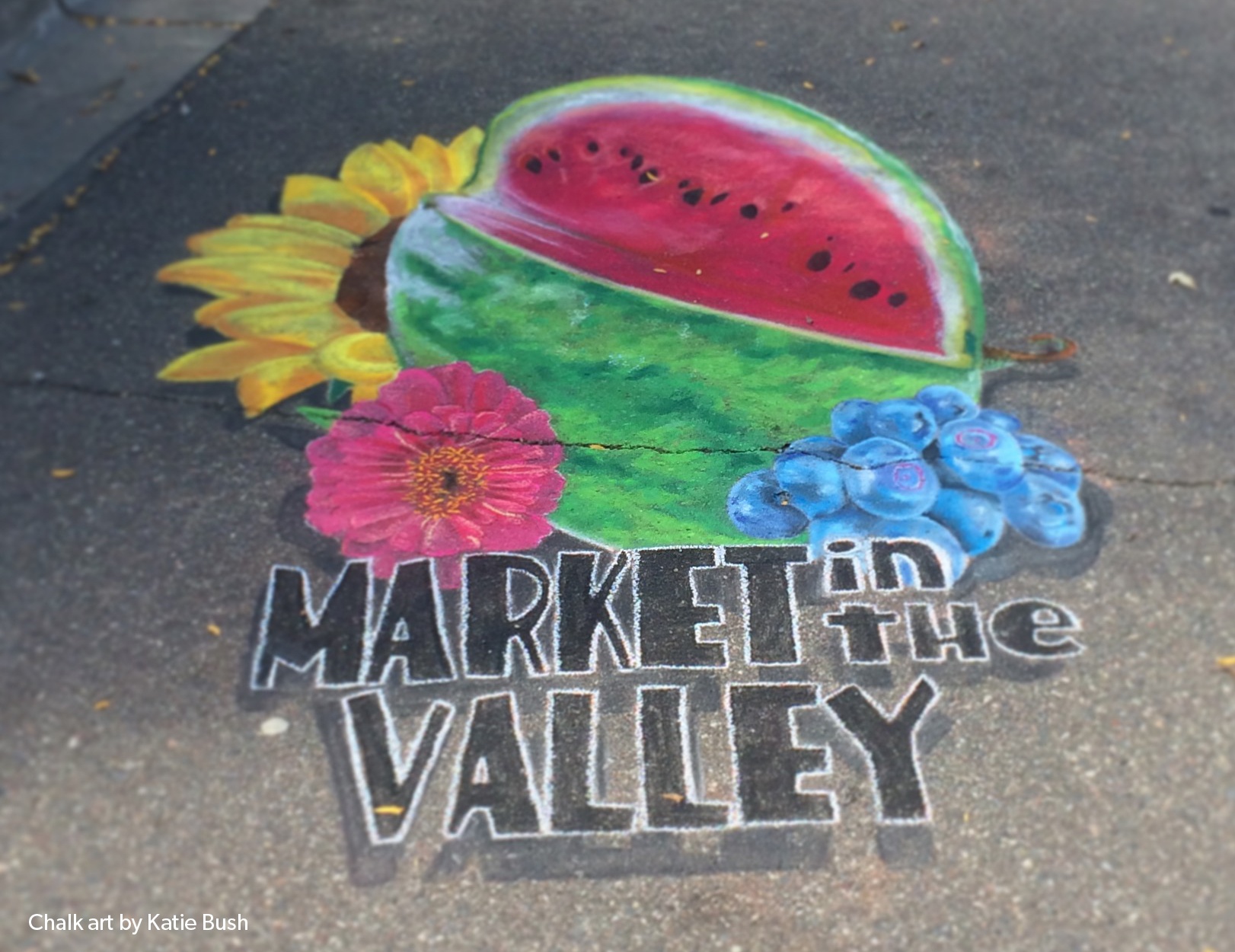 Chalk art picture of Market in the Valley by Katie Bush