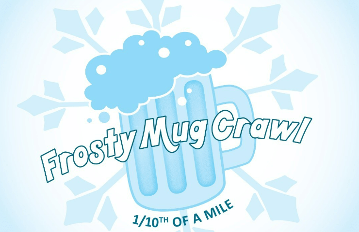 Graphic of a mug of beer on a snowflake for the Frosty Mug Crawl at the West End in St. Louis Park