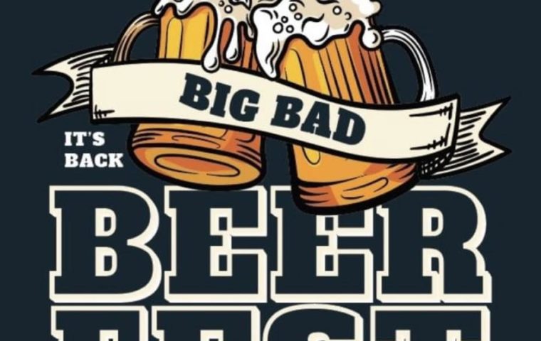 Graphic depicting two beer mugs clinking for Big Bad Beer Fest
