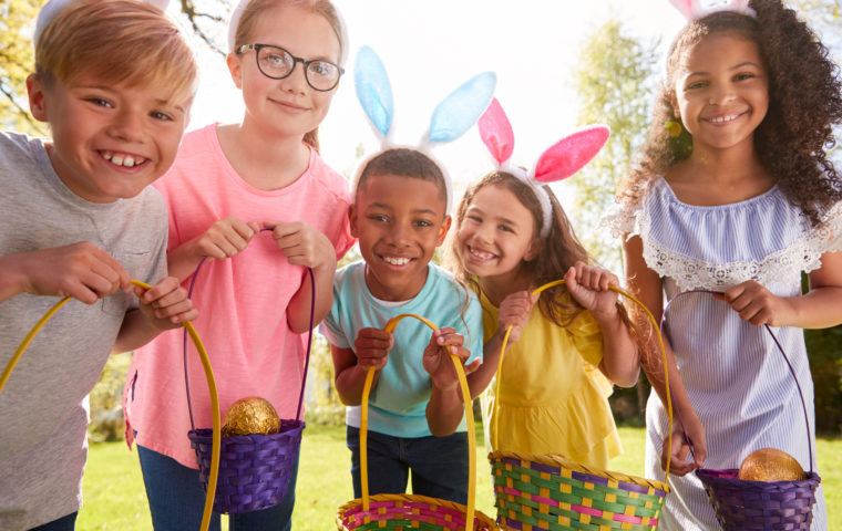 Kids with bunny ears and Easter baskets