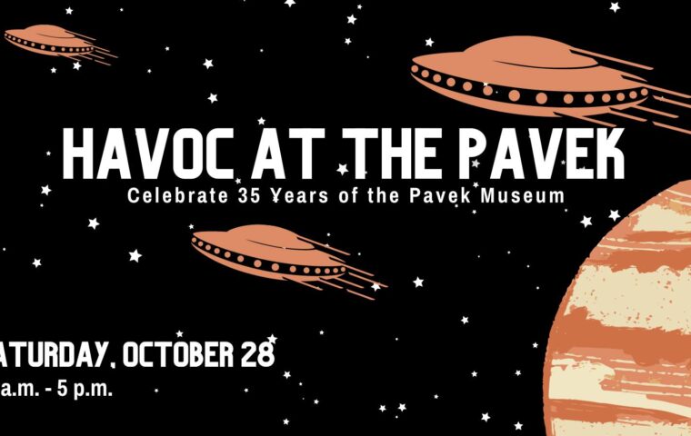 A graphic of spaceships to promote Havoc at the Pavek, an alien-themed mystery experience.