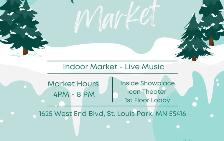 A winter graphic promoting the Holiday Market on Wednesdays at The Shops at West End